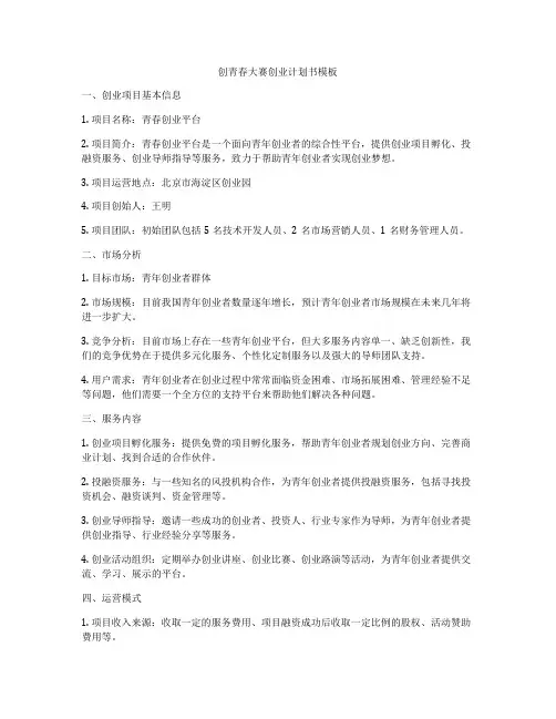 创青春大赛创业计划书模板