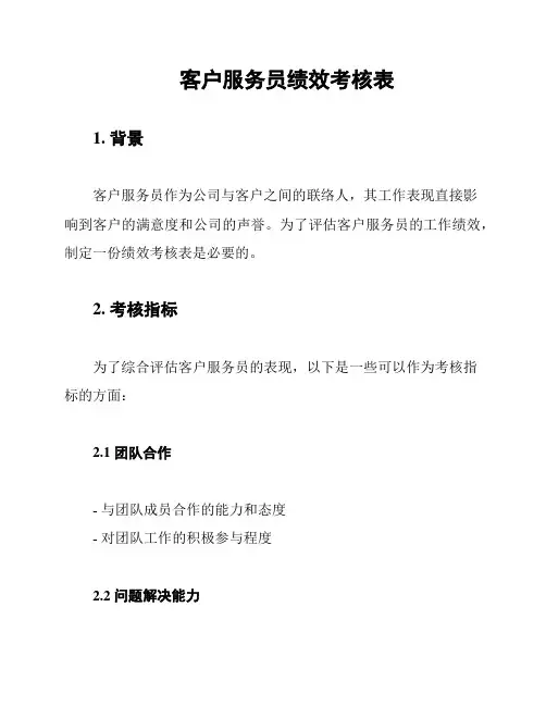 客户服务员绩效考核表