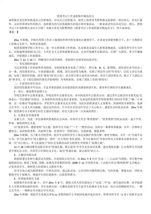 2019年最新版团委书记工作述职报告模板范文精选合辑精选范文