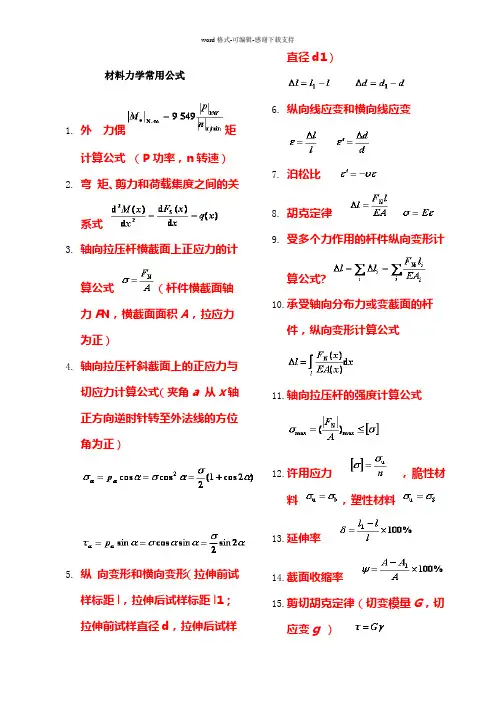 材料力学公式汇总