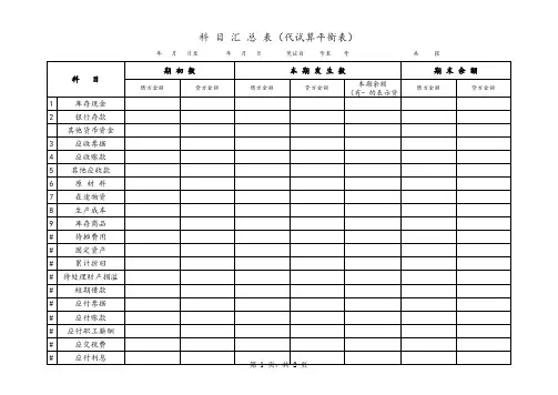 期初余额表格