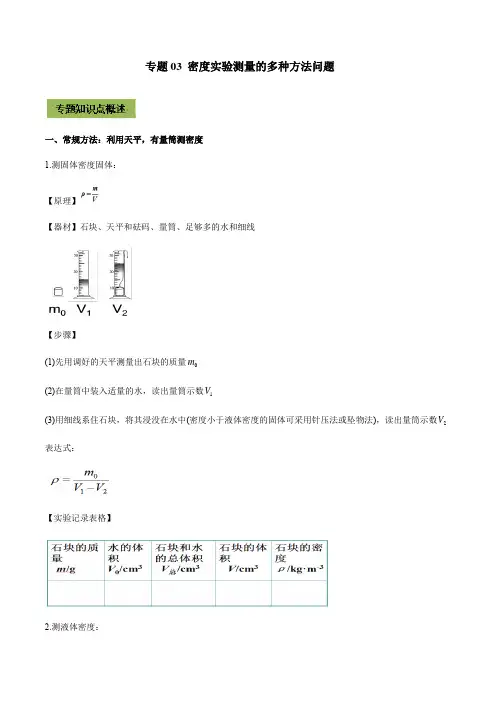 2021年中考物理微专题复习 专题03 密度实验测量的多种方法中考问题(学生版)