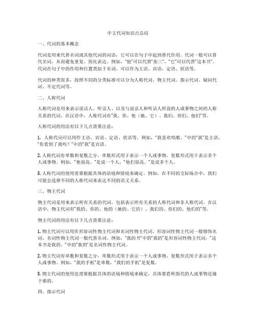 中文代词知识点总结