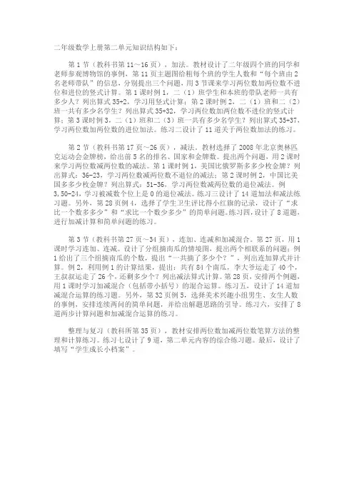 二年级数学上册第二单元知识结构如下