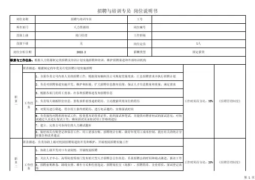 招聘与培训专员岗位说明书