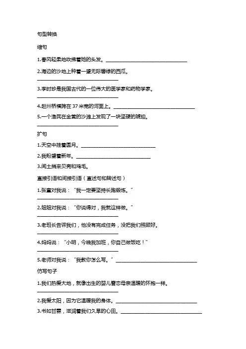 六年级句型转换、病句修改、缩句、仿写