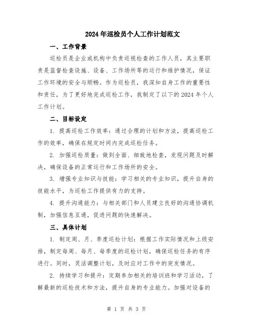 2024年巡检员个人工作计划范文