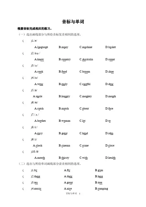 (PEP)六年级英语下册 小升初英语(全国通用)专项复习题 音标与单词(含答案)