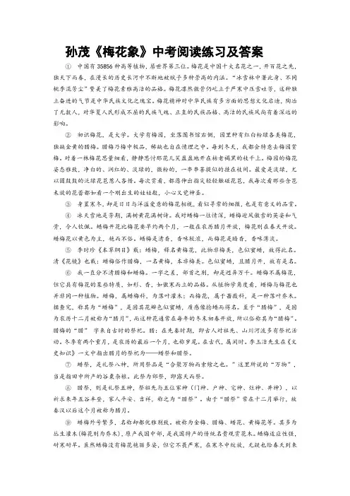 孙茂《梅花象》中考阅读练习及答案