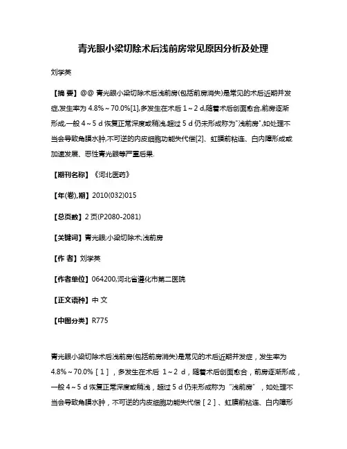 青光眼小梁切除术后浅前房常见原因分析及处理