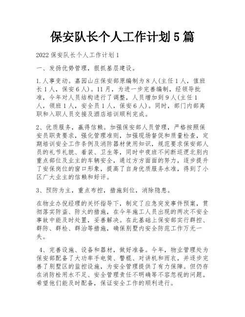 保安队长个人工作计划5篇