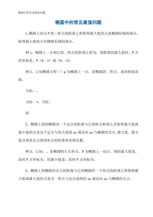 椭圆中的常见最值问题