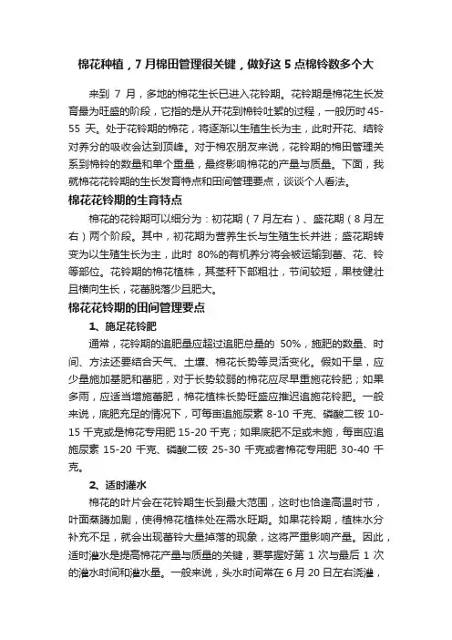 棉花种植，7月棉田管理很关键，做好这5点棉铃数多个大