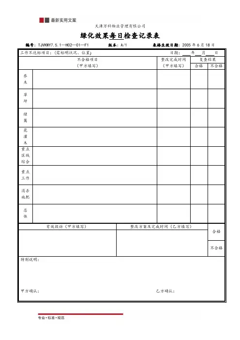 绿化效果每日检查记录表(实用范本)