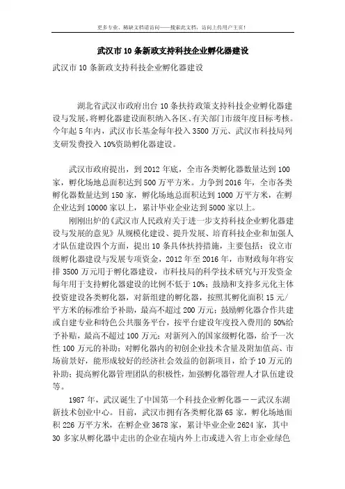 武汉市10条新政支持科技企业孵化器建设