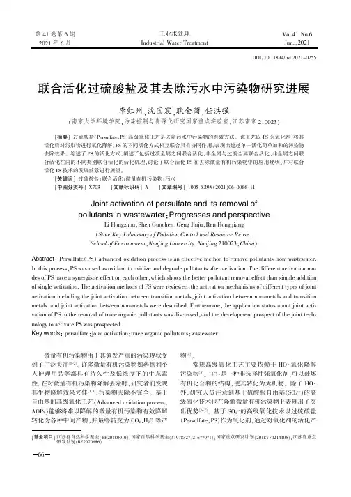 联合活化过硫酸盐及其去除污水中污染物研究进展