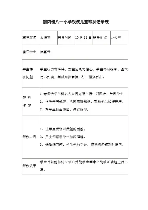 残疾儿童帮扶记录表