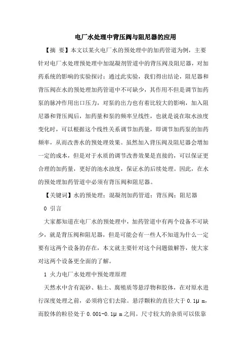 电厂水处理中背压阀与阻尼器应用