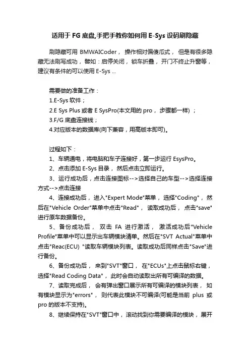 适用于FG底盘,手把手教你如何用E-Sys设码刷隐藏