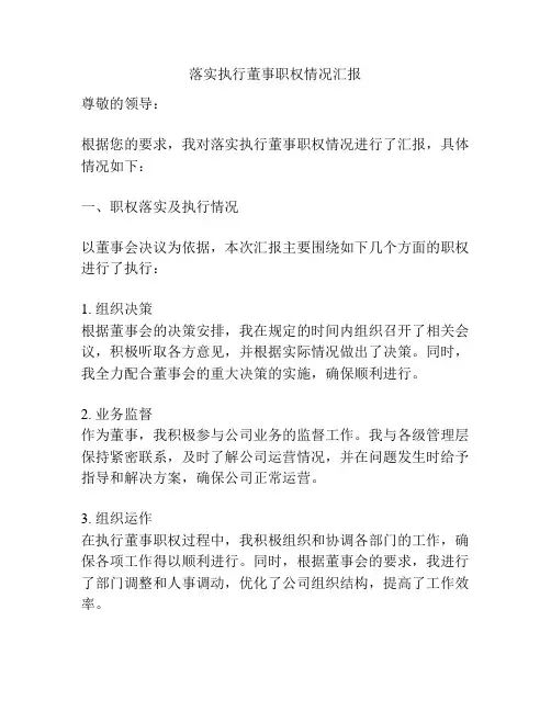 落实执行董事职权情况汇报
