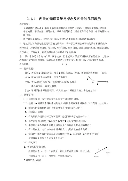 向量的物理背景与概念及向量的几何表示教案