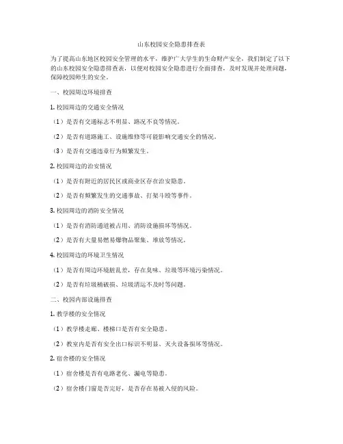 山东校园安全隐患排查表
