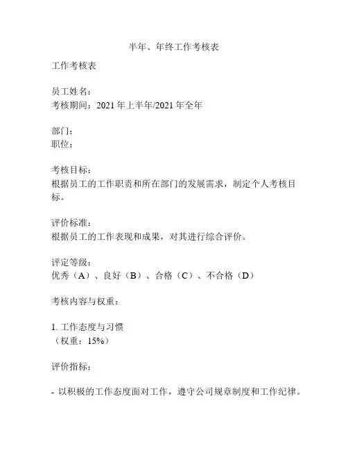 半年、年终工作考核表