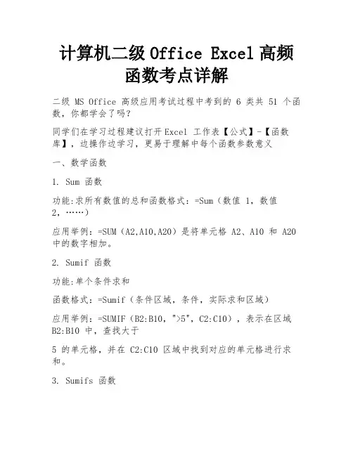 计算机二级Office Excel高频函数考点详解 