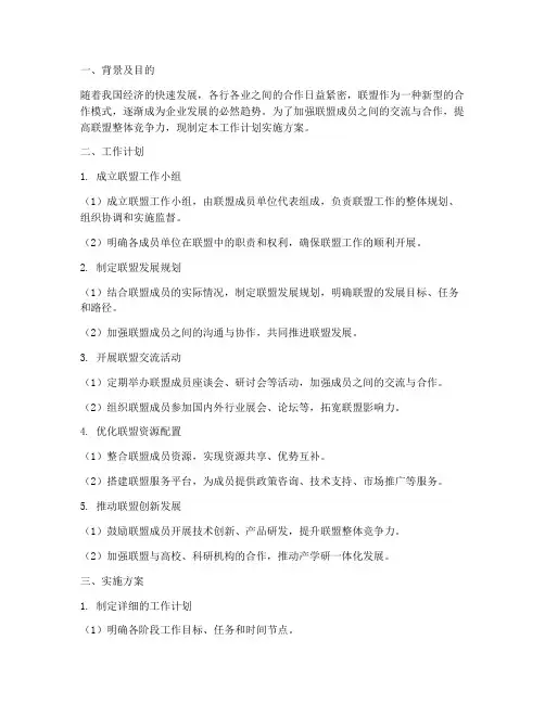 联盟工作计划实施方案范文