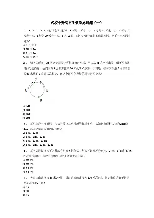 人教版六年级下册数学试题-名校小升初招生数学必刷题(一)