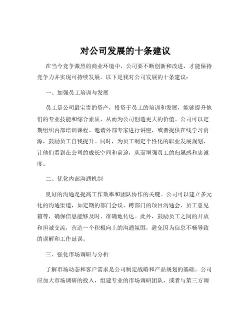 对公司发展的十条建议