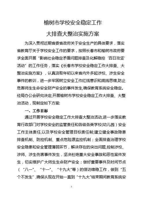 榆树市学校安全稳定工作大排查大整治活动实施方案【范本模板】