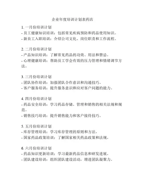 企业年度培训计划表药店