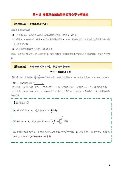2020年高考数学一轮复习专题10.6椭圆双曲线抛物线的离心率与渐进线练习(含解析)