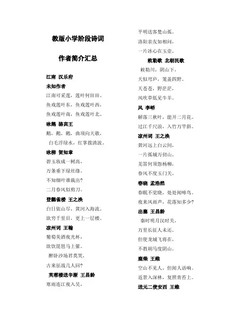 人教部编版小学阶段诗词作者简介汇总