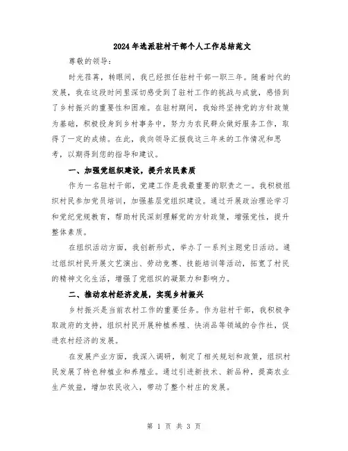 2024年选派驻村干部个人工作总结范文