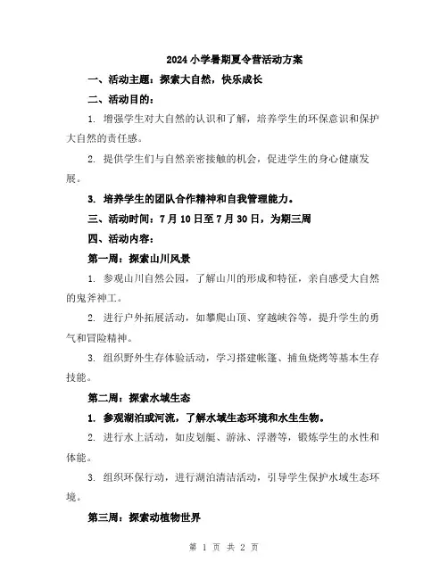 2024小学暑期夏令营活动方案