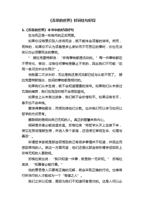 《苏菲的世界》好词佳句好段