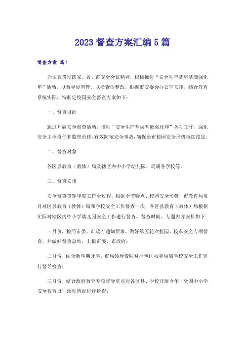 2023督查方案汇编5篇