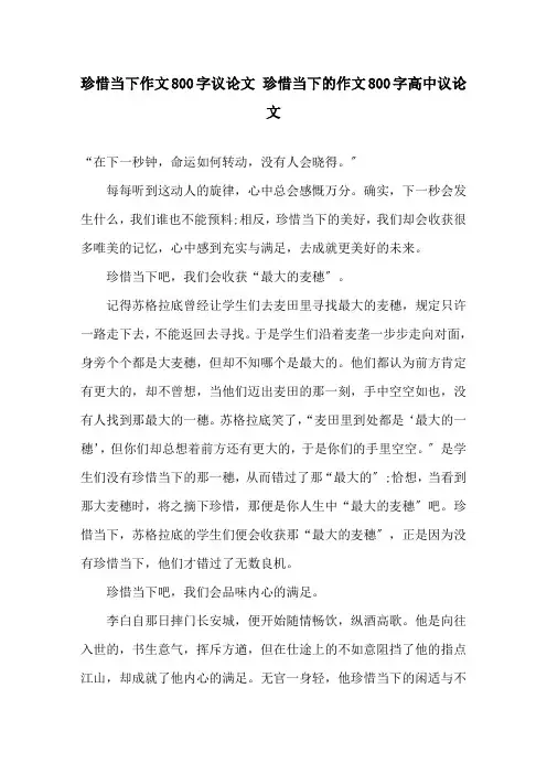 珍惜当下作文800字议论文 珍惜当下的作文800字高中议论文精选