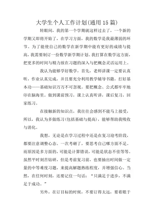 大学生个人工作计划(通用15篇)