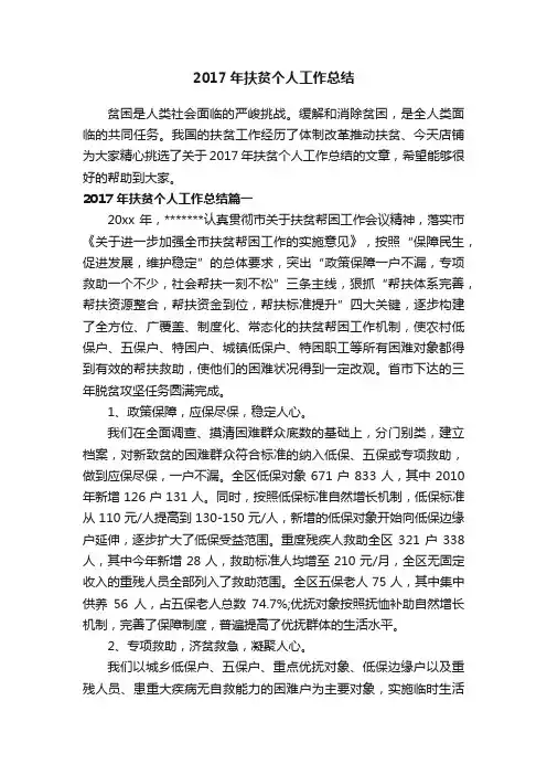 2017年扶贫个人工作总结