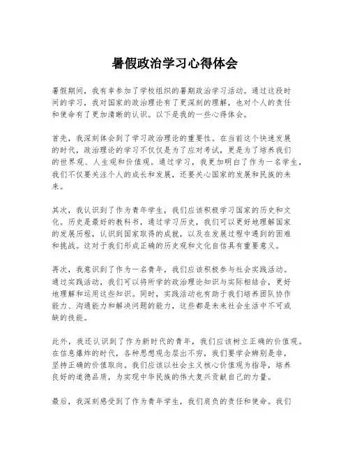 暑假政治学习心得体会