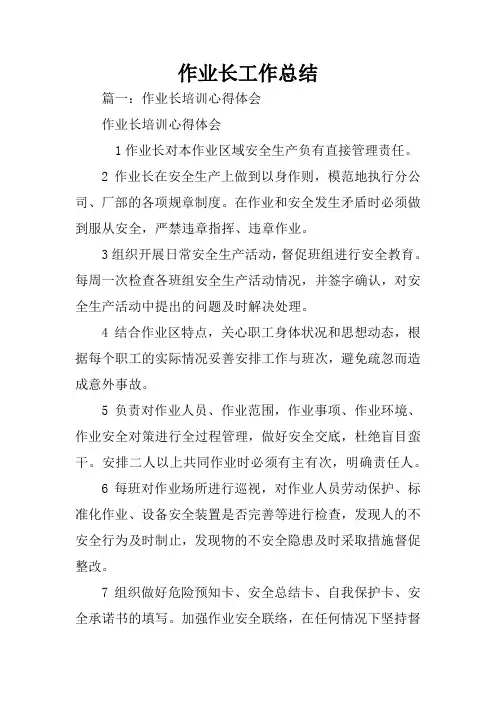 作业长工作总结