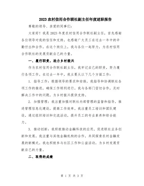 2023农村信用合作联社副主任年度述职报告