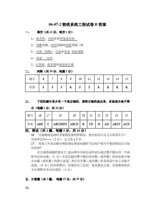 物流系统工程试题B卷答案