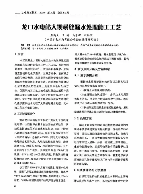 龙口水电站大坝模缝漏水处理施工工艺