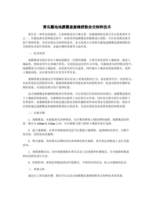 黄瓜露地地膜覆盖蜜蜂授粉杂交制种技术