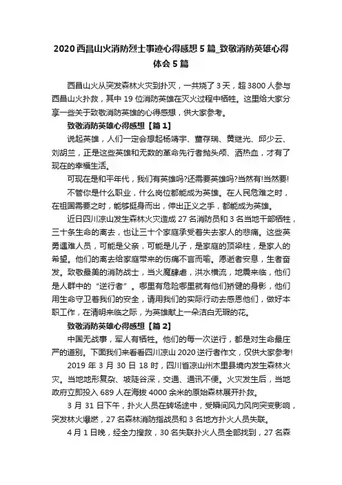 2020西昌山火消防烈士事迹心得感想5篇_致敬消防英雄心得体会5篇