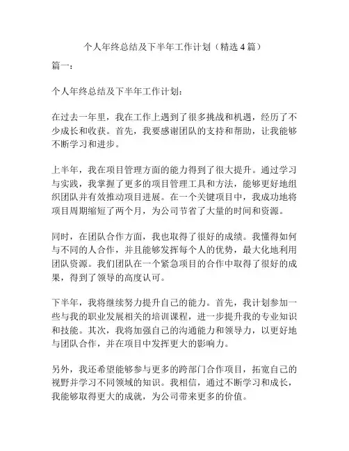 个人年终总结及下半年工作计划(精选4篇)